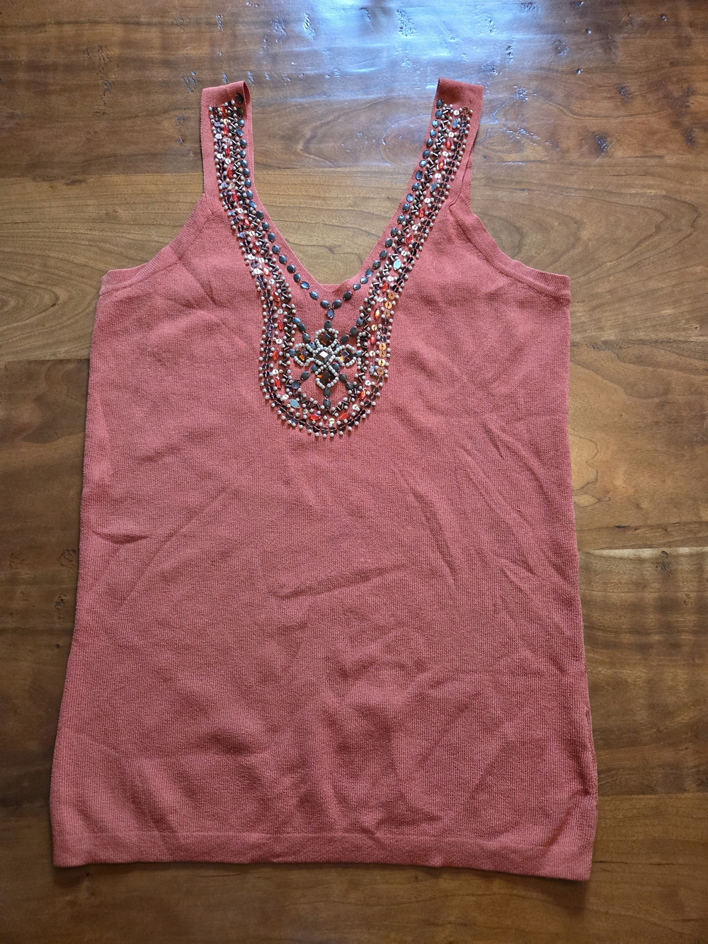 Beaded Burnt Orange Sleeveless Women's Tank Top